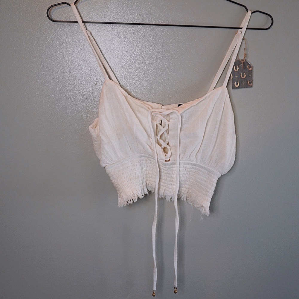 Boho lace up front crop top